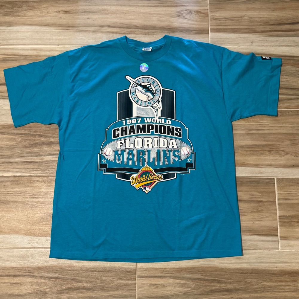 Vintage 1997 Florida Marlins World Series Champions‎ Starter T-Shirt XL Teal MLB